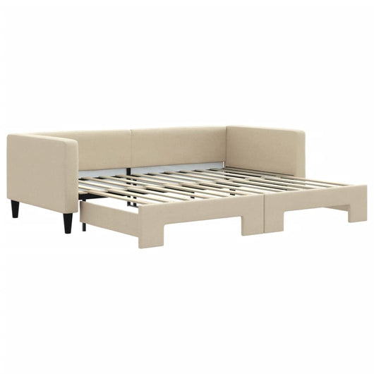 Divano Letto con Letto Estraibile Crema 90x200 cm in Tessuto