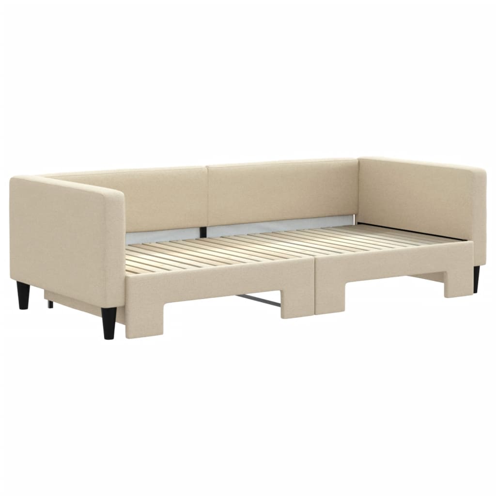 Divano Letto con Letto Estraibile Crema 90x200 cm in Tessuto