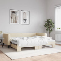 Divano Letto con Letto Estraibile Crema 90x200 cm in Tessuto 3196582