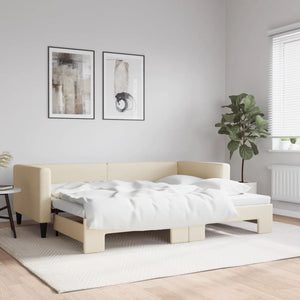 Divano Letto con Letto Estraibile Crema 90x200 cm in Tessuto 3196582