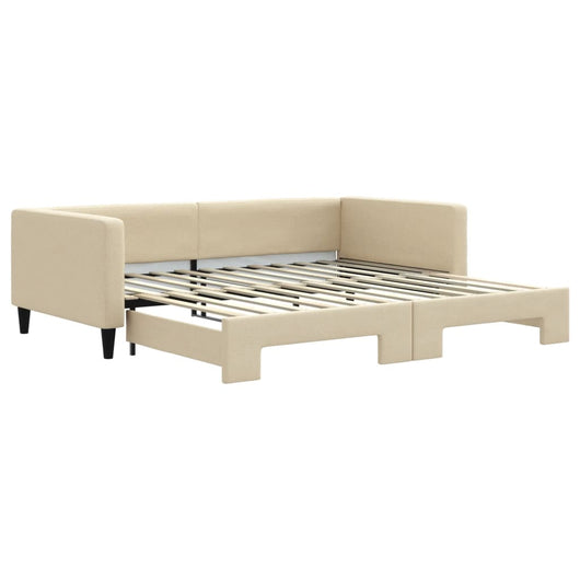 Divano Letto con Letto Estraibile Crema 100x200 cm in Tessuto 3196587