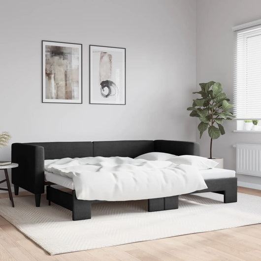 Divano Letto con Letto Estraibile-Sofa Letto-Daybed Nero 90x190 cm in Tessuto 831556