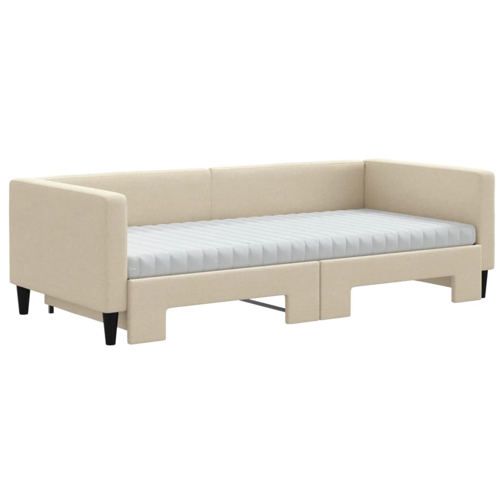 Divano Letto Estraibile con Materassi Crema 90x200 cm Tessuto 3196600