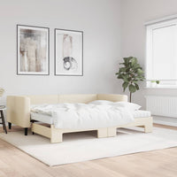 Divano Letto Estraibile con Materassi Crema 90x200 cm Tessuto