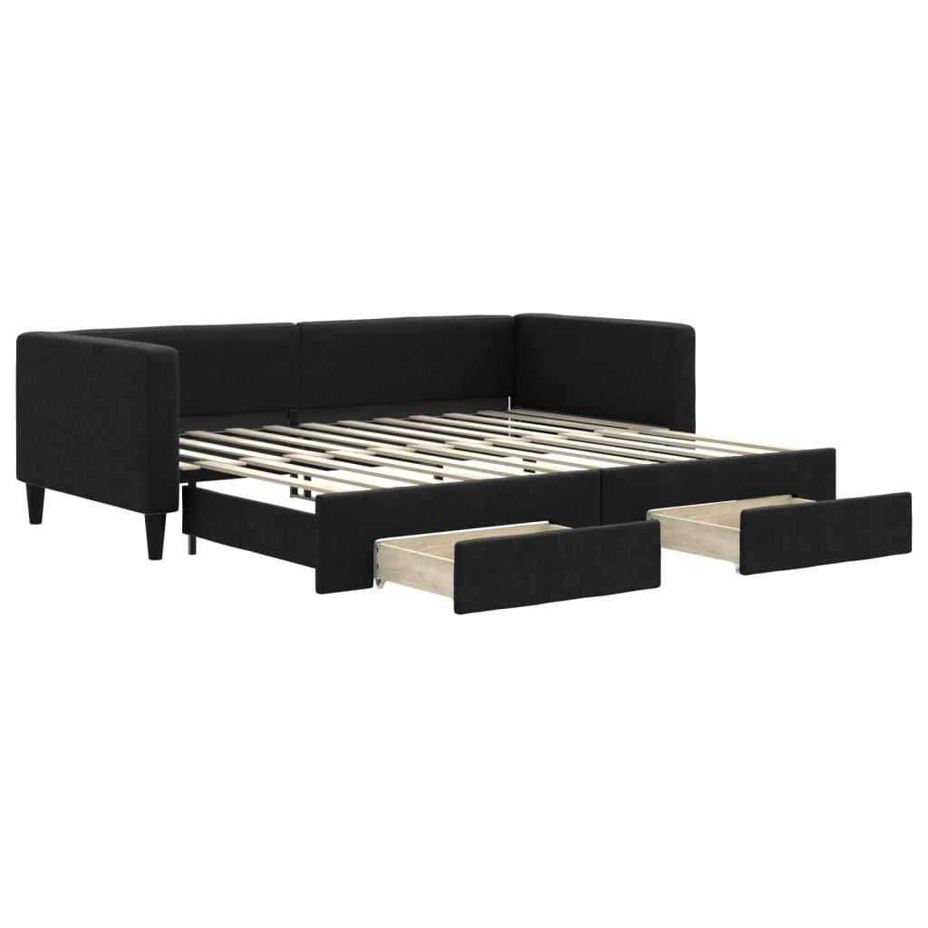 Divano Letto Estraibile con Cassetti Nero 90x200 cm in Tessuto 3196616
