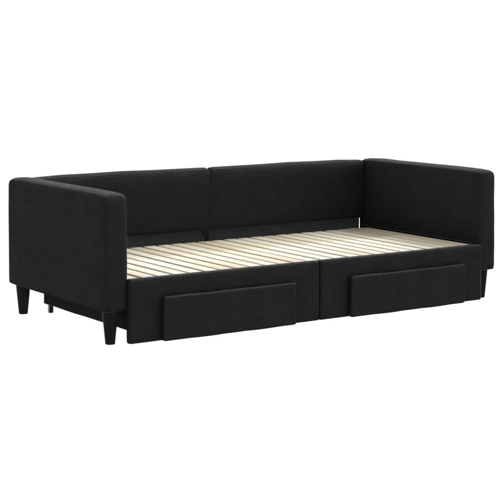 Divano Letto Estraibile con Cassetti Nero 90x200 cm in Tessuto 3196616