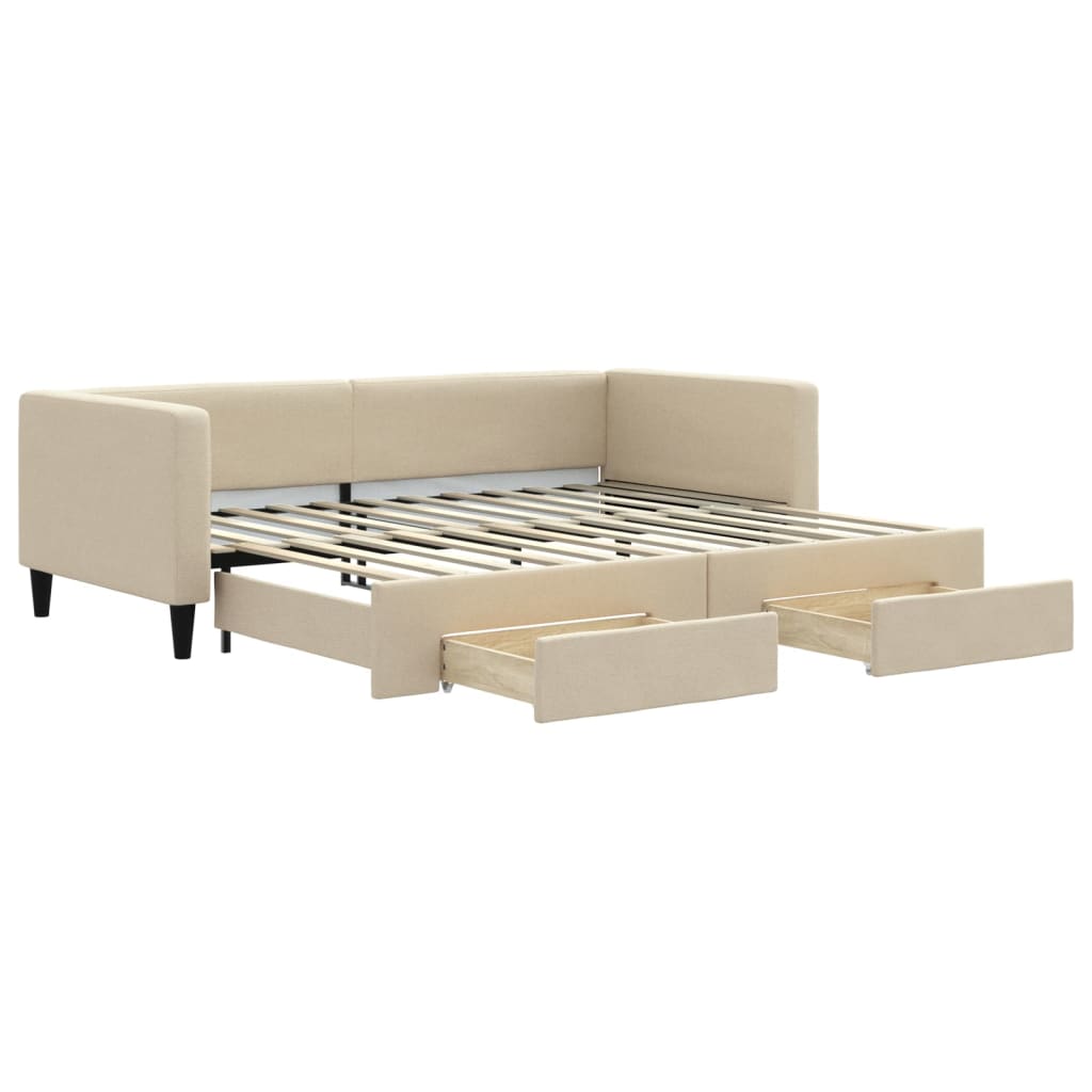 Divano Letto Estraibile con Cassetti Crema 90x200 cm in Tessuto