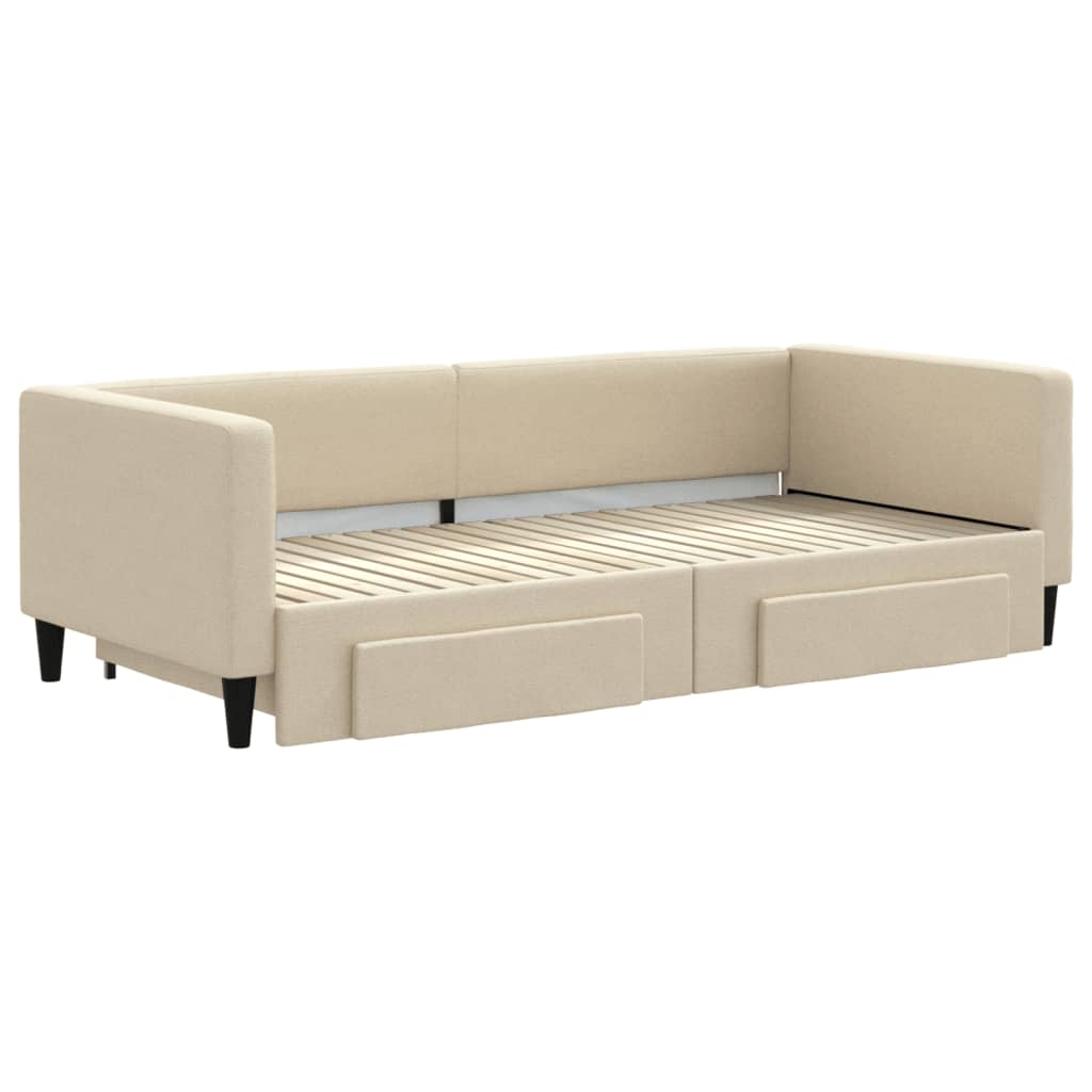 Divano Letto Estraibile con Cassetti Crema 90x200 cm in Tessuto 3196618