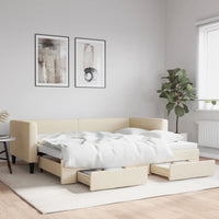 Divano Letto Estraibile con Cassetti Crema 90x200 cm in Tessuto 3196618