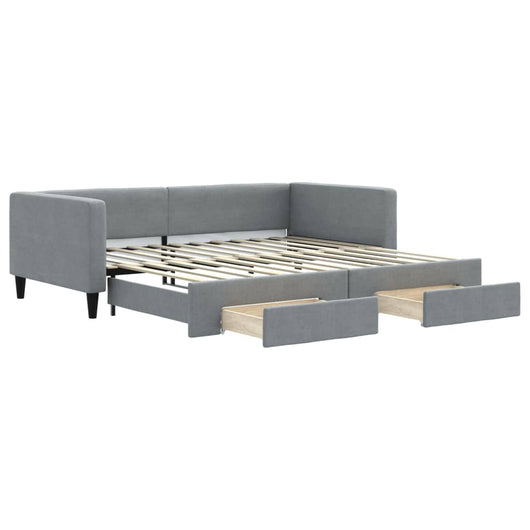 Divano Letto Estraibile Cassetti Grigio Chiaro 100x200 Tessuto