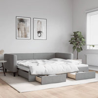 Divano Letto Estraibile Cassetti-Sofa Letto-Daybed Grigio Chiaro 100x200 Tessuto 155133