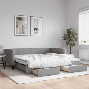 Divano Letto Estraibile Cassetti-Sofa Letto-Daybed Grigio Chiaro 100x200 Tessuto 155133