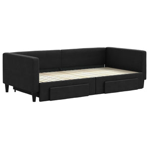 Divano Letto Estraibile con Cassetti Nero 100x200 cm in Tessuto 3196621