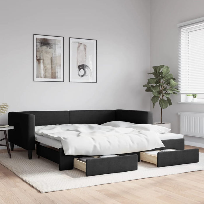 Divano Letto Estraibile con Cassetti Nero 100x200 cm in Tessutocod mxl 106648