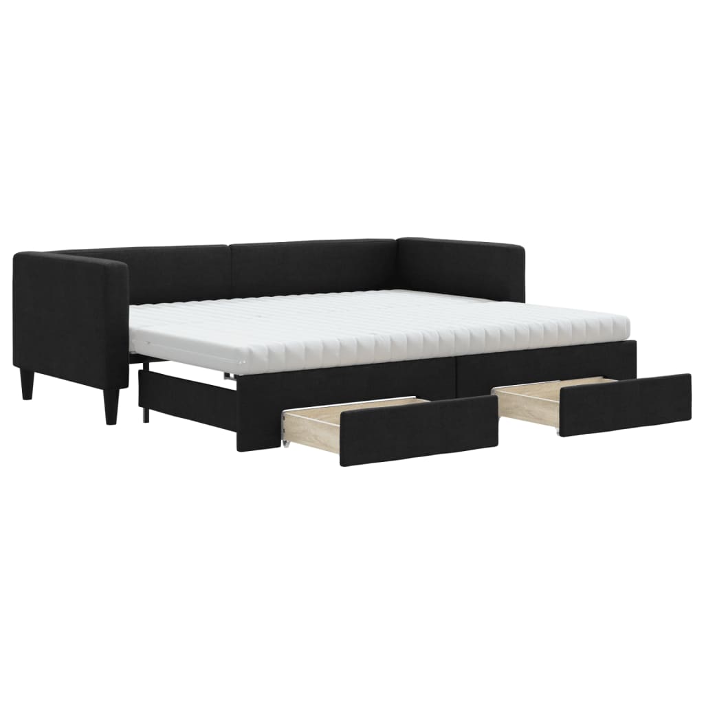 Divano Letto Estraibile con Cassetti Nero 80x200 cm in Tessuto 3196629