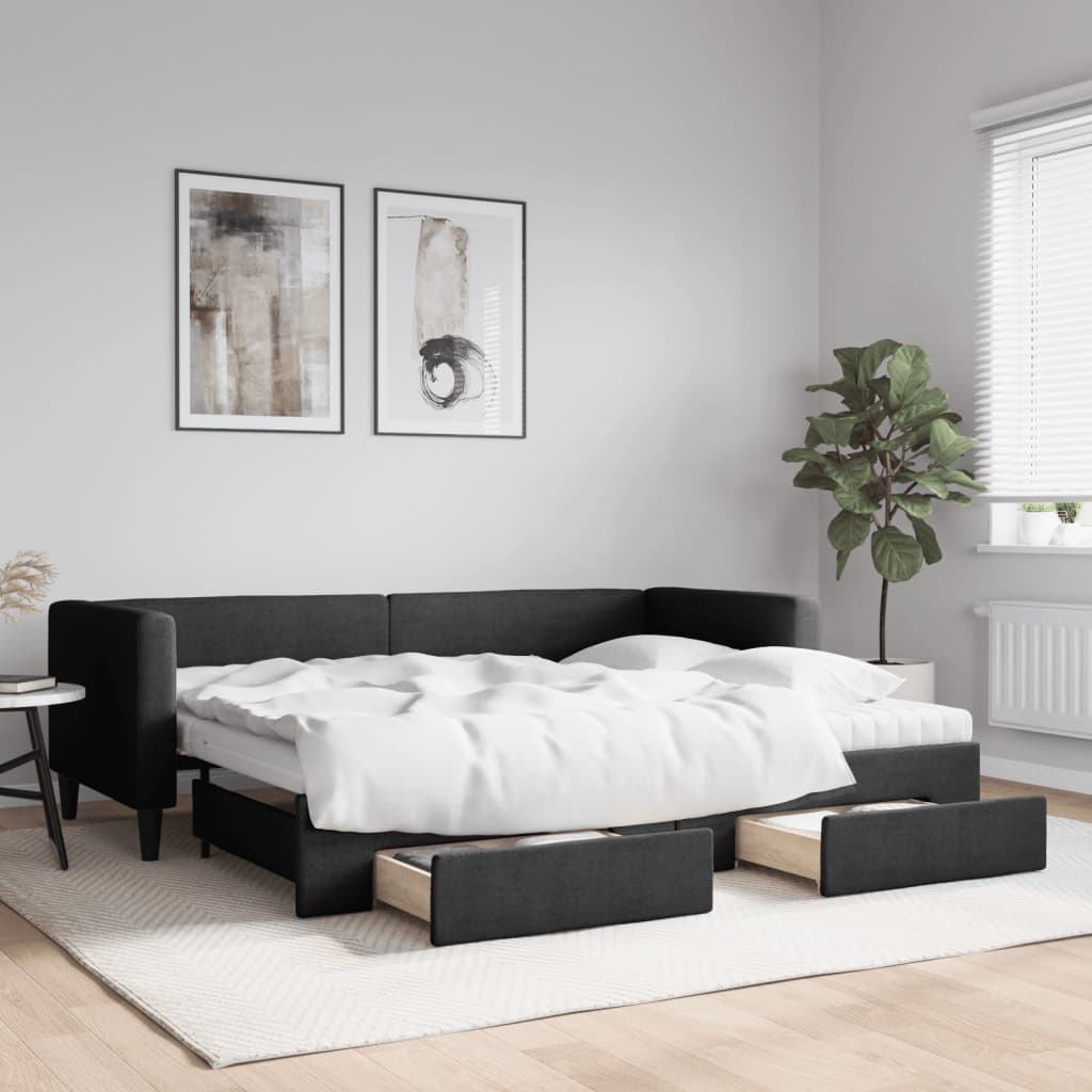 Divano Letto Estraibile con Cassetti Nero 80x200 cm in Tessutocod mxl 82735