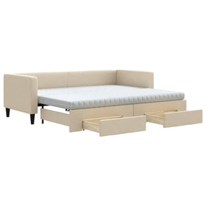 Divano Letto Estraibile con Cassetti Crema 80x200 cm in Tessuto 3196631
