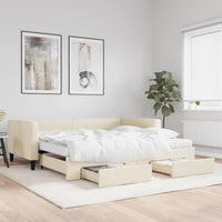 Divano Letto Estraibile con Cassetti Crema 100x200cm in Tessuto 3196641