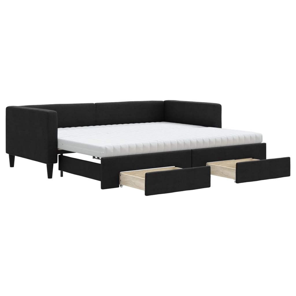 Divano Letto Estraibile con Cassetti Nero 90x190 cm in Tessuto 3196644