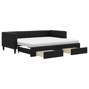 Divano Letto Estraibile con Cassetti Nero 90x190 cm in Tessuto