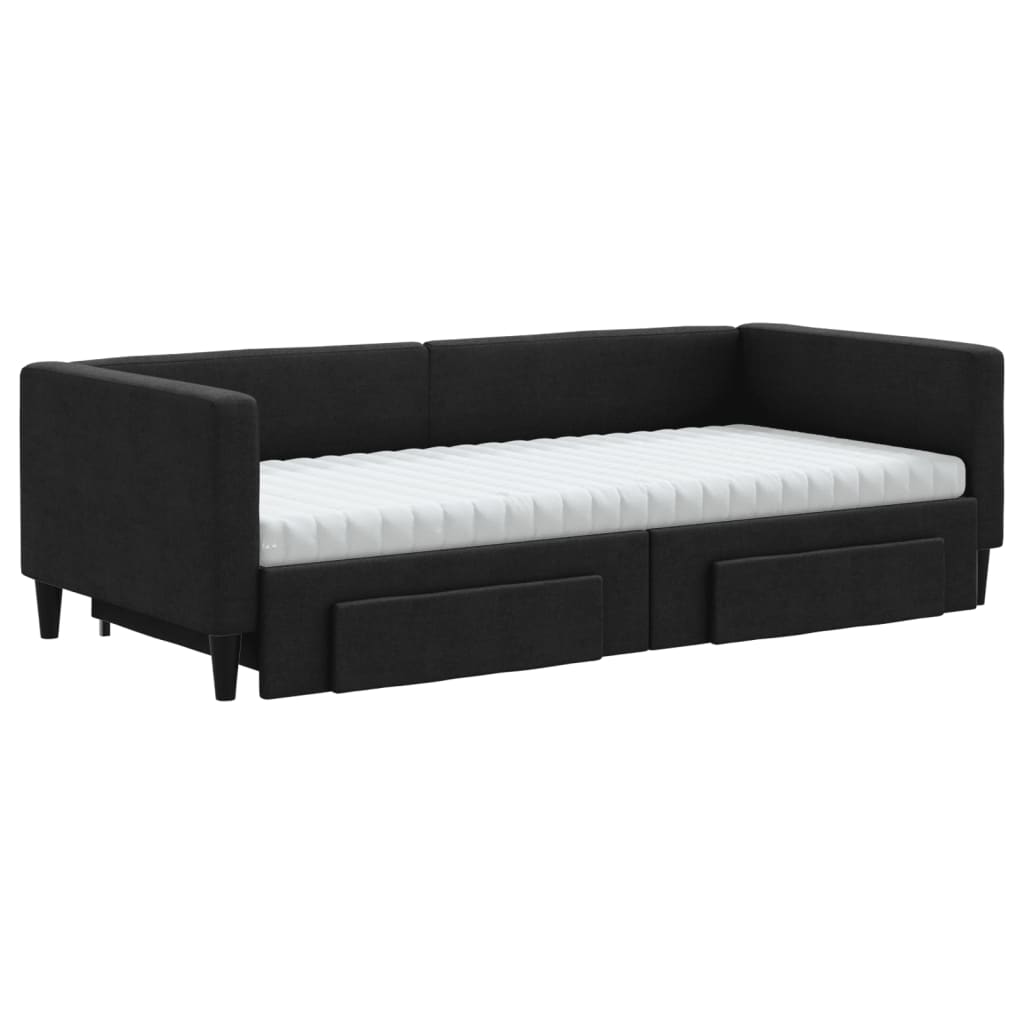 Divano Letto Estraibile con Cassetti Nero 90x190 cm in Tessuto 3196644
