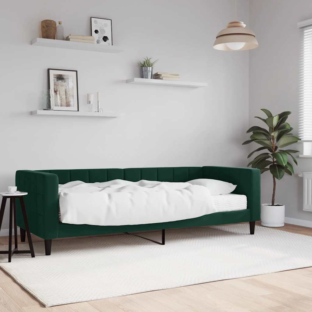 Divano Letto con Materasso-Sofa Letto-Daybed Verde Scuro 80x200 cm in Velluto 258395