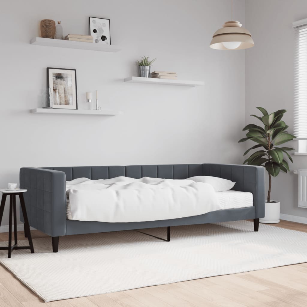 Divano Letto con Materasso-Sofa Letto-Daybed Grigio Scuro 90x200 cm in Velluto 480591