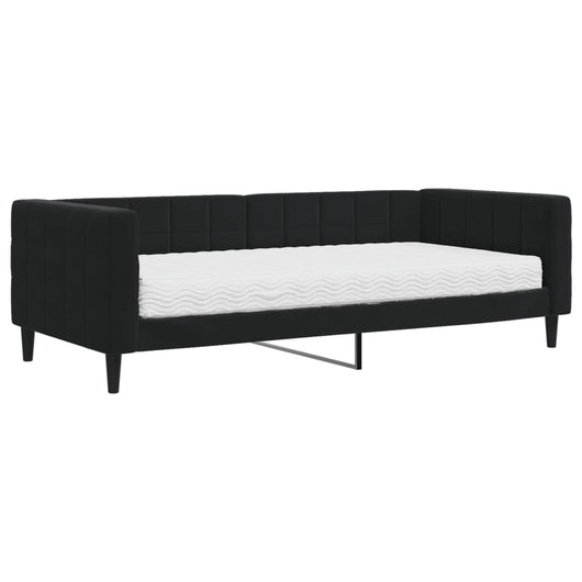 Divano Letto con Materasso-Sofa Letto-Daybed Nero 90x200 cm in Velluto 827250