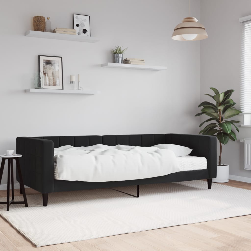 Divano Letto con Materasso-Sofa Letto-Daybed Nero 90x200 cm in Velluto 827250