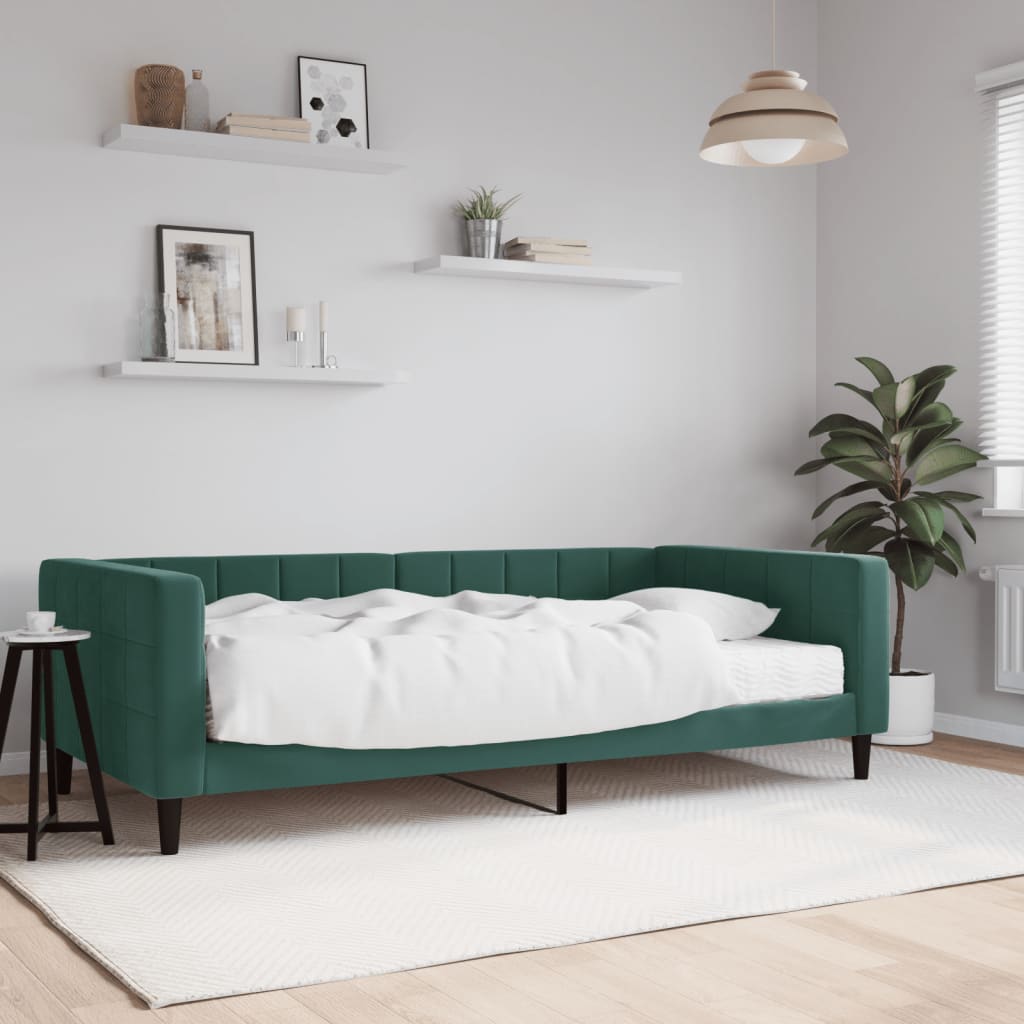 Divano Letto con Materasso Verde Scuro 100x200 cm in Velluto 3196676