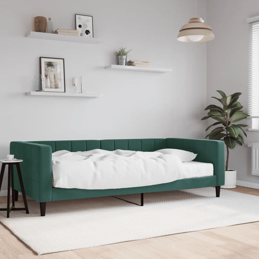 Divano Letto con Materasso Verde Scuro 100x200 cm in Velluto 3196676