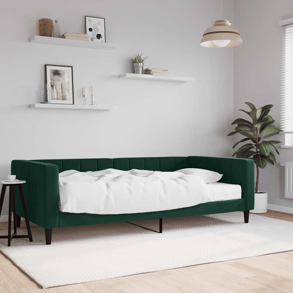 Divano Letto con Materasso-Sofa Letto-Daybed Verde Scuro 100x200 cm in Velluto 252866