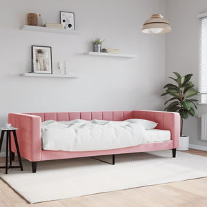Divano Letto con Materasso Rosa 100x200 cm in Velluto