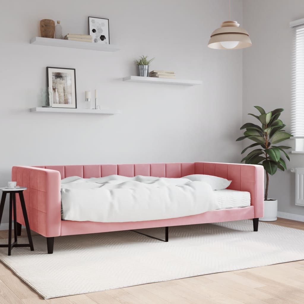Divano Letto con Materasso Rosa 100x200 cm in Velluto 3196677