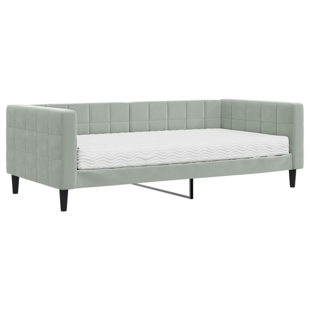 Divano Letto con Materasso-Sofa Letto-Daybed Grigio Chiaro 90x190 cm in Velluto 891824