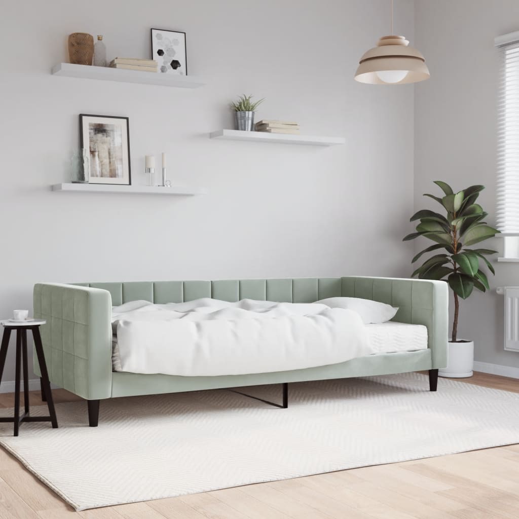 Divano Letto con Materasso-Sofa Letto-Daybed Grigio Chiaro 90x190 cm in Velluto 891824