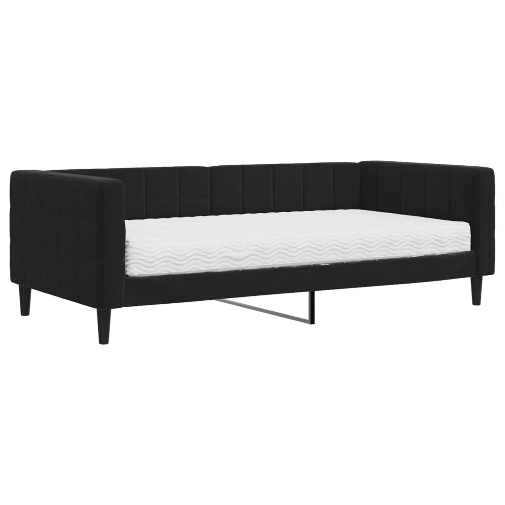 Divano Letto con Materasso-Sofa Letto-Daybed Nero 90x190 cm in Velluto 111480