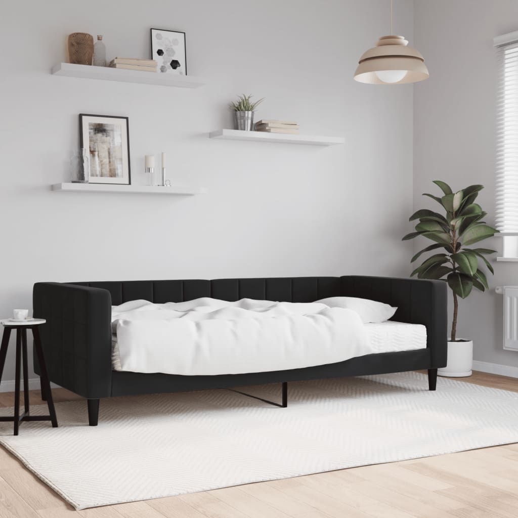 Divano Letto con Materasso Nero 90x190 cm in Velluto