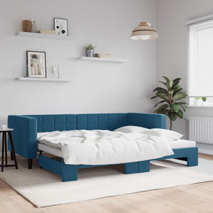 Divano Letto con Letto Estraibile Blu 90x200 cm in Velluto