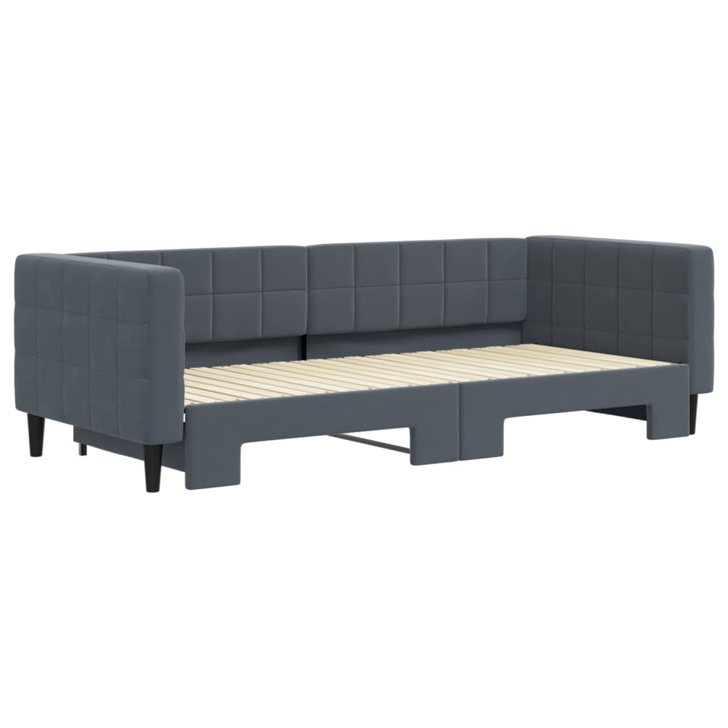 Divano Letto con Letto Estraibile Grigio Scuro 90x200cm Velluto