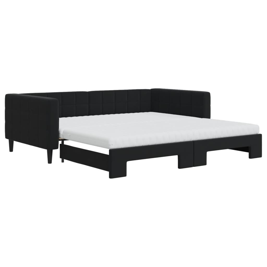 Divano Letto Estraibile con Materassi Nero 100x200 cm Velluto