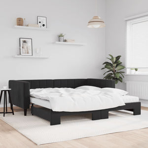 Divano Letto Estraibile con Materassi Nero 100x200 cm Velluto