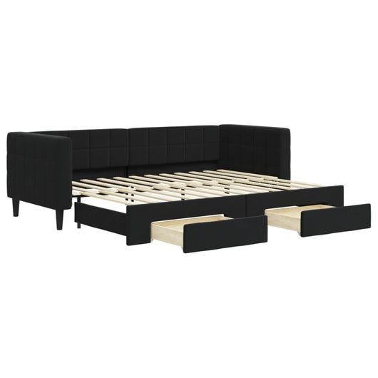 Divano Letto Estraibile con Cassetti Nero 80x200 cm in Velluto 3196736