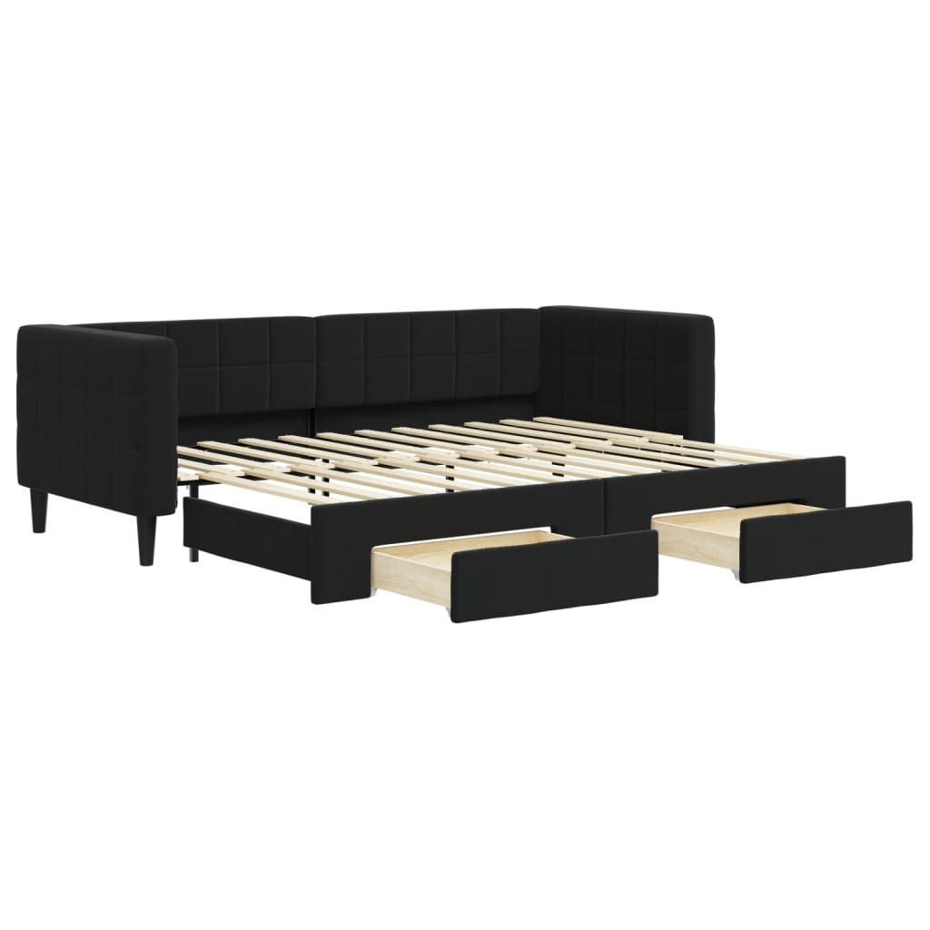 Divano Letto Estraibile con Cassetti Nero 80x200 cm in Velluto 3196736