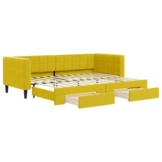 Divano Letto Estraibile con Cassetti Giallo 80x200cm in Velluto 3196737