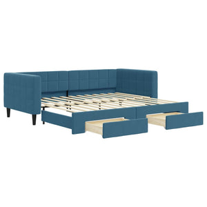 vidaXL Divano Letto Estraibile con Cassetti Blu 90x200 cm in Velluto