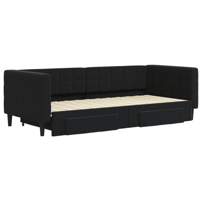 Divano Letto Estraibile con Cassetti Nero 90x200 cm in Velluto 3196743