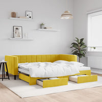 Divano Letto Estraibile con Cassetti Giallo 90x200cm in Velluto 3196744