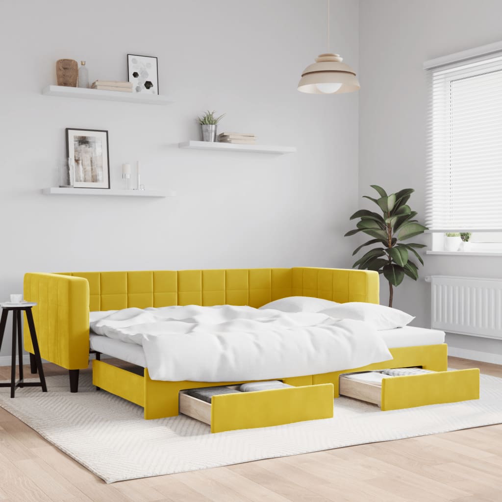 Divano Letto Estraibile con Cassetti Giallo 90x200cm in Vellutocod mxl 82819