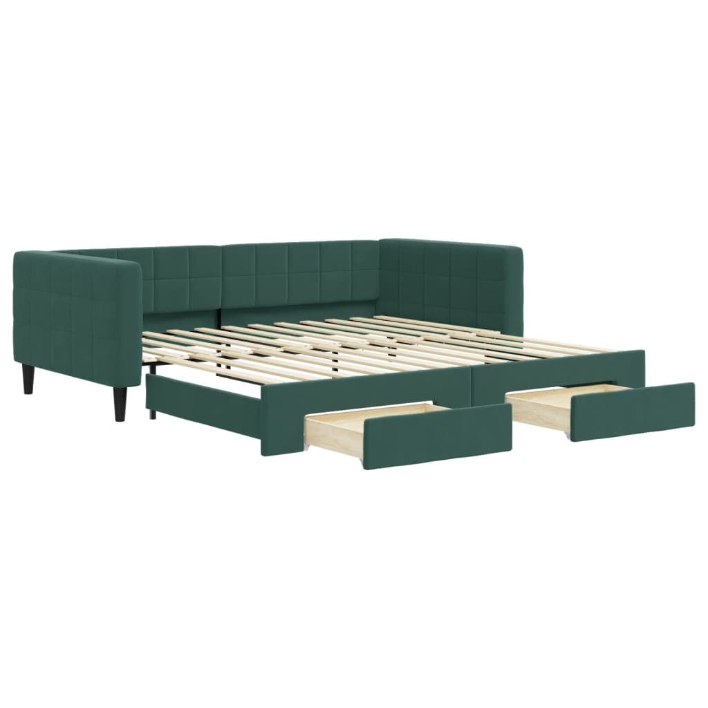 Divano Letto Estraibile Cassetti Verde Scuro 100x200cm Velluto 3196748